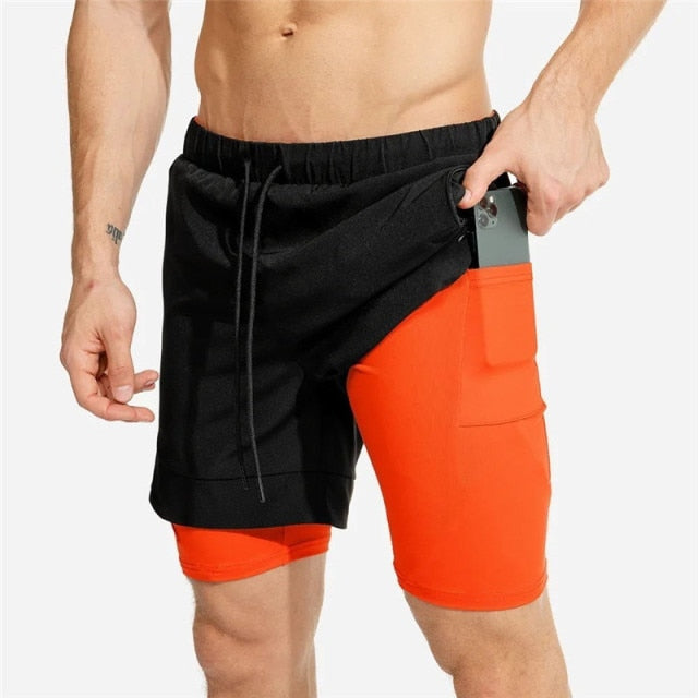 Mens double store layer running shorts